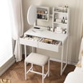thumbnail image 6 of Makeup Vanity Desk with Mirror and Lights,Small Dressing Table with 2 Drawers & Open Shelves and Cushioned Stool,3 Lighting Modes for Bedroom,Small Space,White, 6 of 6