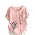 thumbnail image 5 of QUNYINEY Short Sleeve T Shirts for Women Dandelion Casual Crew Neck Tops Cotton Linen Button Loose Pullover Women Tops, 5 of 5