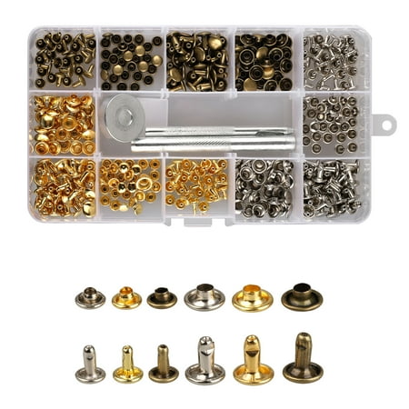 TSV 180 Sets Leather Rivets Double Cap Rivet Tubular Metal Studs 2 Sizes with 3 Pieces Setting Tool Kit for Leather Craft Repairs Decoration, 3 (Best Leather Tool Kit)