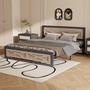 Behost Twin Bed Frame with Headboard and Underbed Storage, Metal Wood Platform Bed Frame Twin, No Box Spring Needed