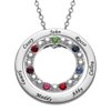 Personalized Women's Gold or Rhodium Plated Family Two-Tone Double Disc Name and Birthstone Pendant