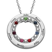 Personalized Women's Gold or Rhodium Plated Family Two-Tone Double Disc Name and Birthstone Pendant