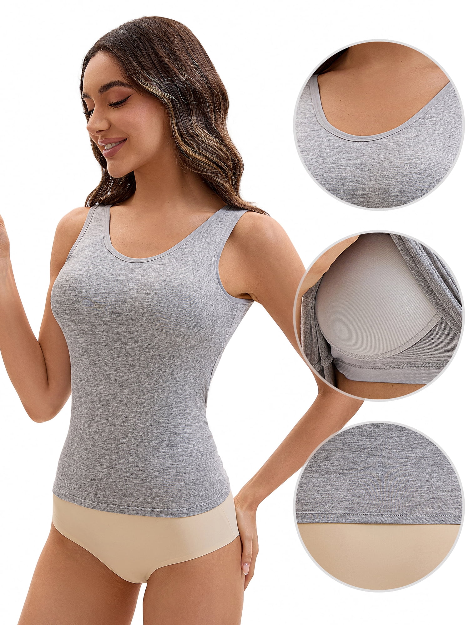 Unique Bargains Women's Wide Strap Camisoles with Built-In Padded Bras S Grey