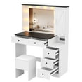 thumbnail image 4 of BeesClover Ensemble Coiffeuse et Tabouret, Table de Maquillage Éclairée avec Station de Recharge Intégrée, Tiroirs de Rangement et Étagères Dissimulées, 4 of 7