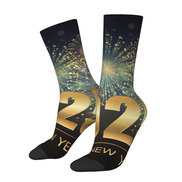 Fotbe 2025 New Year 5 Calcetas Largas con Estampado para Hombre y Mujer – Calcetas de Compresión Transpirables y Elásticas, Viajar y Uso Diario Talla 5-11