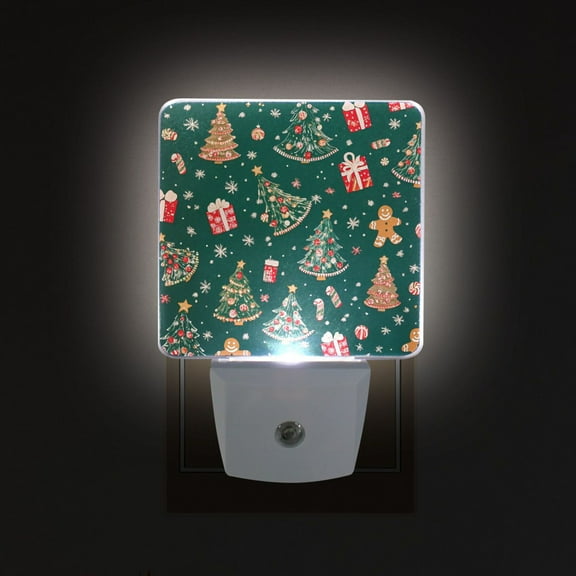 Yayeee LED Night Light for The Home Plug in With Light Sensors 2 Pack, Green Christmas Gingerbread