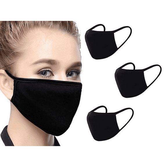 FLEXMON Reusable Washable Eco-Friendly Cotton Face Mask, Black, 3 pack