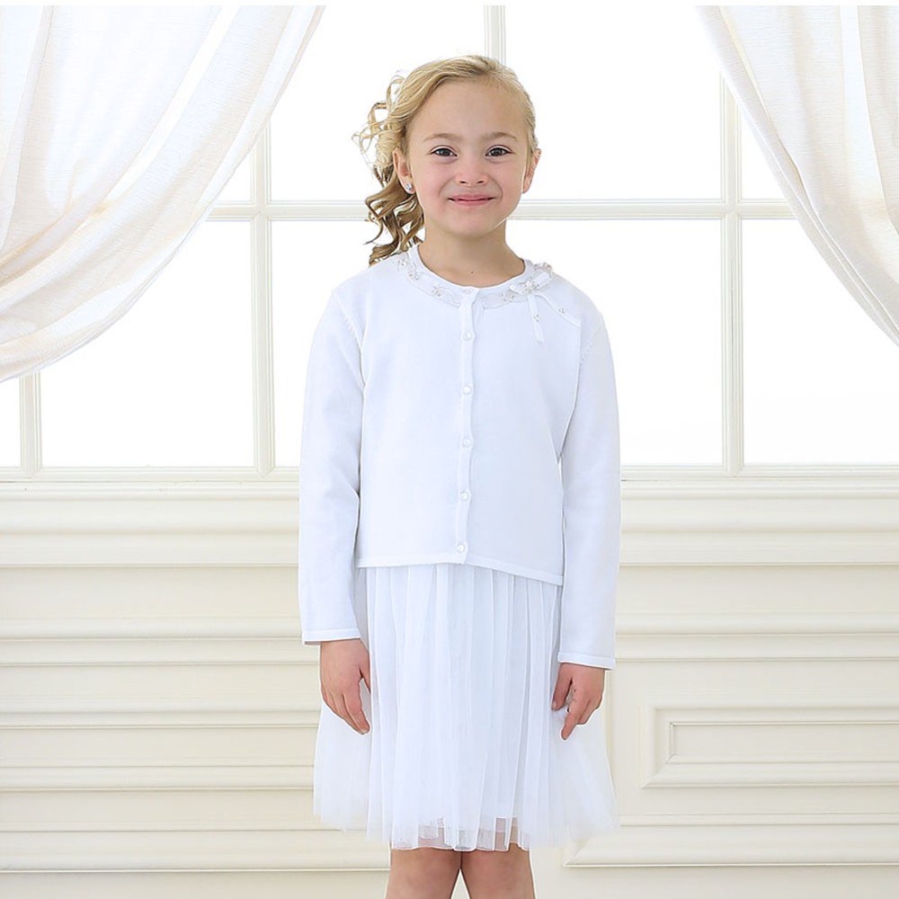 Sophias Style Little Girls White Ruffle Adorned Neckline Cardigan 2T