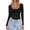 27# Black, variant on Deep Scoop Neck for Women's Long Sleeve Tops Slim Fit Solid Basic Tees Casual T-Shirt Red S