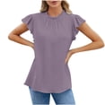 thumbnail image 2 of AherBiu Hauts pour Femmes Manches Courtes à Volants Été Décontracté Col Rond Tunique Hauts Habillés T-Shirts Plissés Unis, 2 of 6