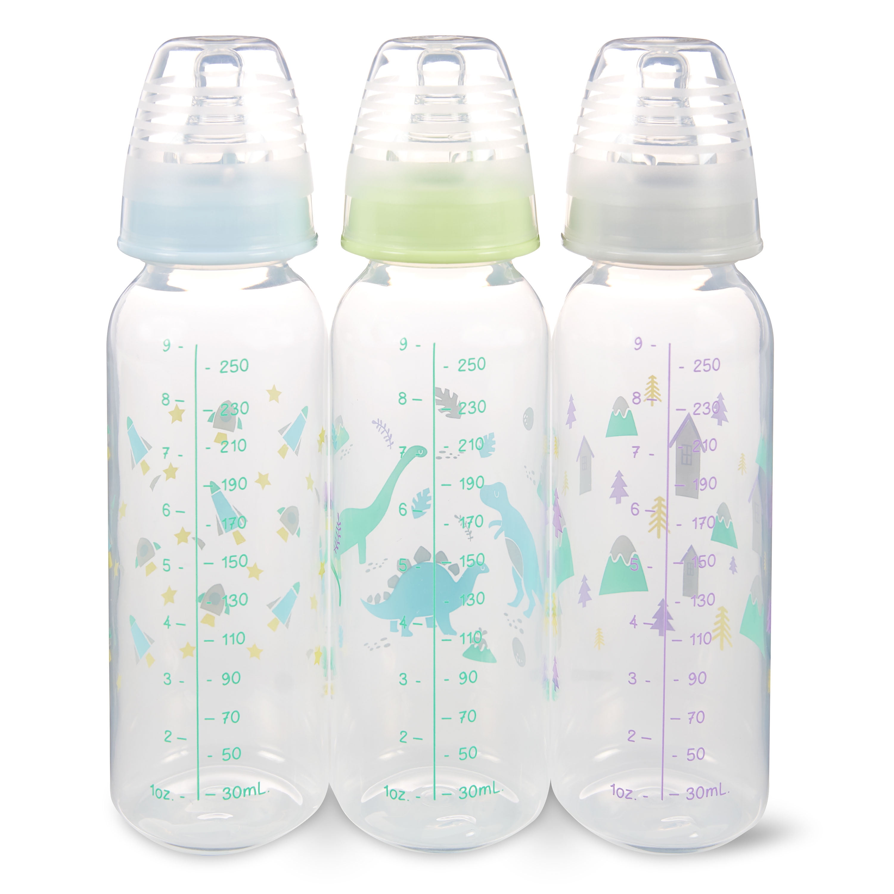 Parent's Choice Standard Neck Bottle, 9 fl oz, 3 Pack, Multicolor, Newborn 0+ Months