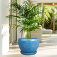 thumbnail image 4 of Ordivic 10 inch Reactive Glaze Blue Ceramic Planter with Drainage Hole and Saucer, Large Outdoor Ceramic Flower Pot for Patio, Garden, Backyard & Indoor House Plants Decor, 4 of 7