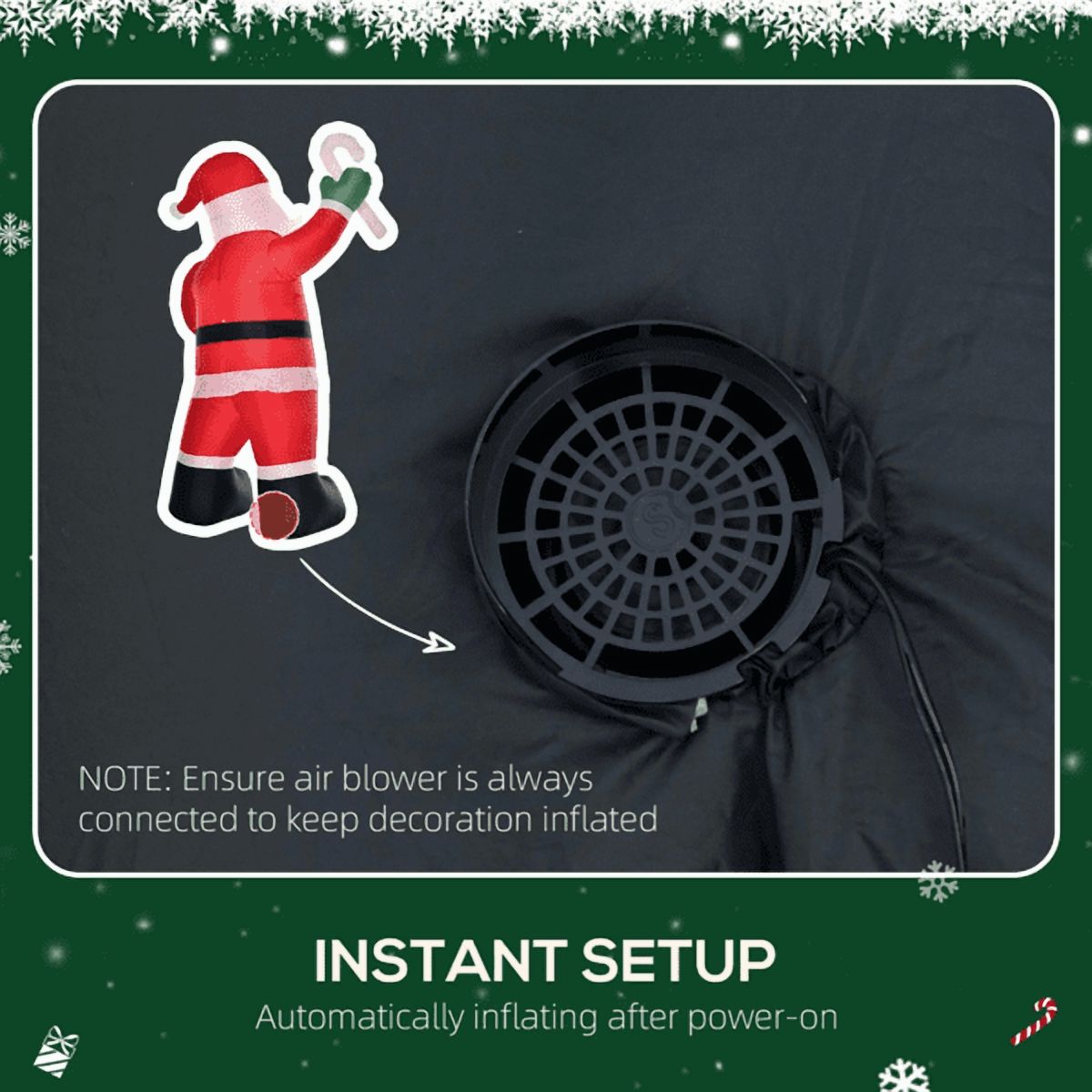 8FT Inflatable Santa Claus with Candy Cane - 2 Sets Warm White LEDs, Weather-Resistant Polyester, 9.8ft Cord, Indoor/Outdoor Holiday Decor