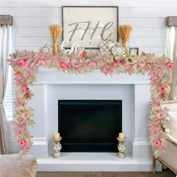 Summercome 5.6FT Fall Garland,Neutral Artificial Maple Leaves Garland with Pumpkins & Berries,Fall Leaf Decorations for Home,Autumn Vine for Mantle Fireplace Porch,Thanksgiving Indoor Outdoor Decor