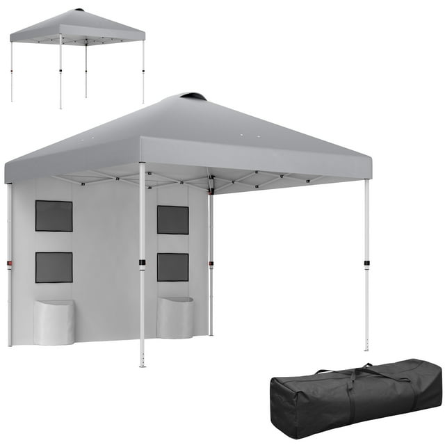 Outsunny 10' x 10' Pop Up Canopy Tent with Sidewall, UPF50+, Light Grey