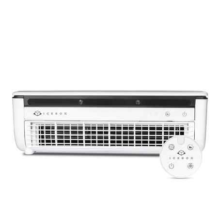 IceBox Cooling Mist Fan, Small Portable Fan with Evaporative Humidifier, For Desk or Wall Mount, 3 Speeds, 8.8oz/260ml Tank, 8-Hour Runtime per Charge, Remote, USB-C, IBCF200W, White/Gray