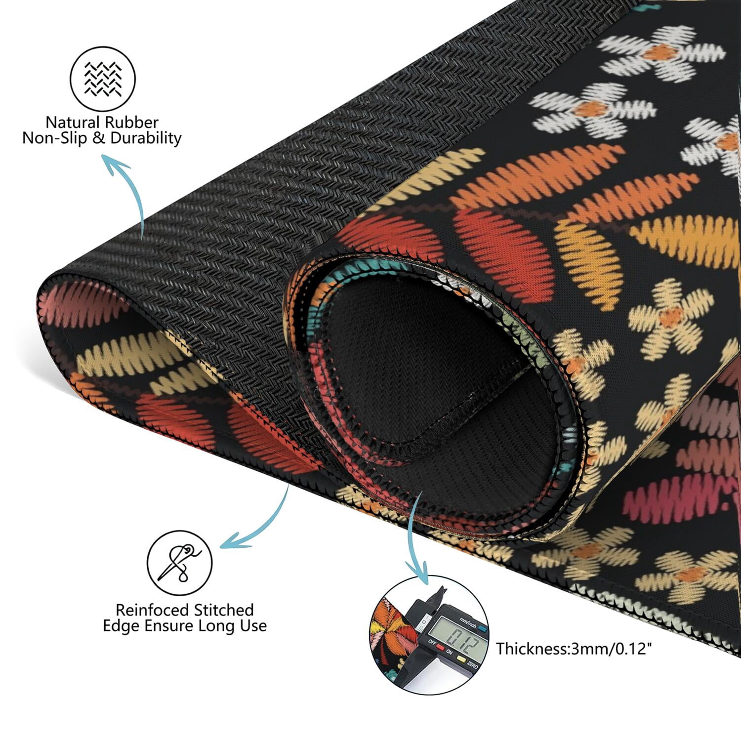 Classic Boho Pattern Extra Large Non-Slip Mahjong Mat 31.5 Inch Square Rubber Playing Pad with Quiet Design for Tiles Card Games and Board Game Nights