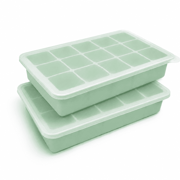 2-Pack Silicone Ice Cube Molds with Removable Lids, Moisture-Resistant Easy to Clean Stackable Freezer Trays Makes 15 Cubes for Beverages