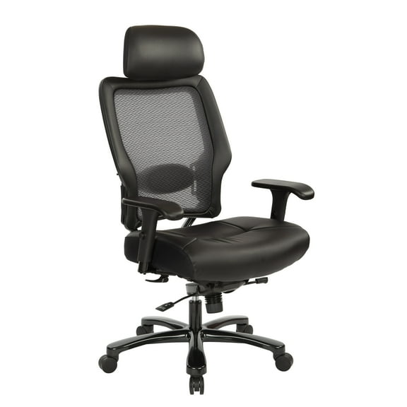 SPACE Seating Executive Big and Tall Chair in Black Bonded Leather Fabric w/ Headrest
