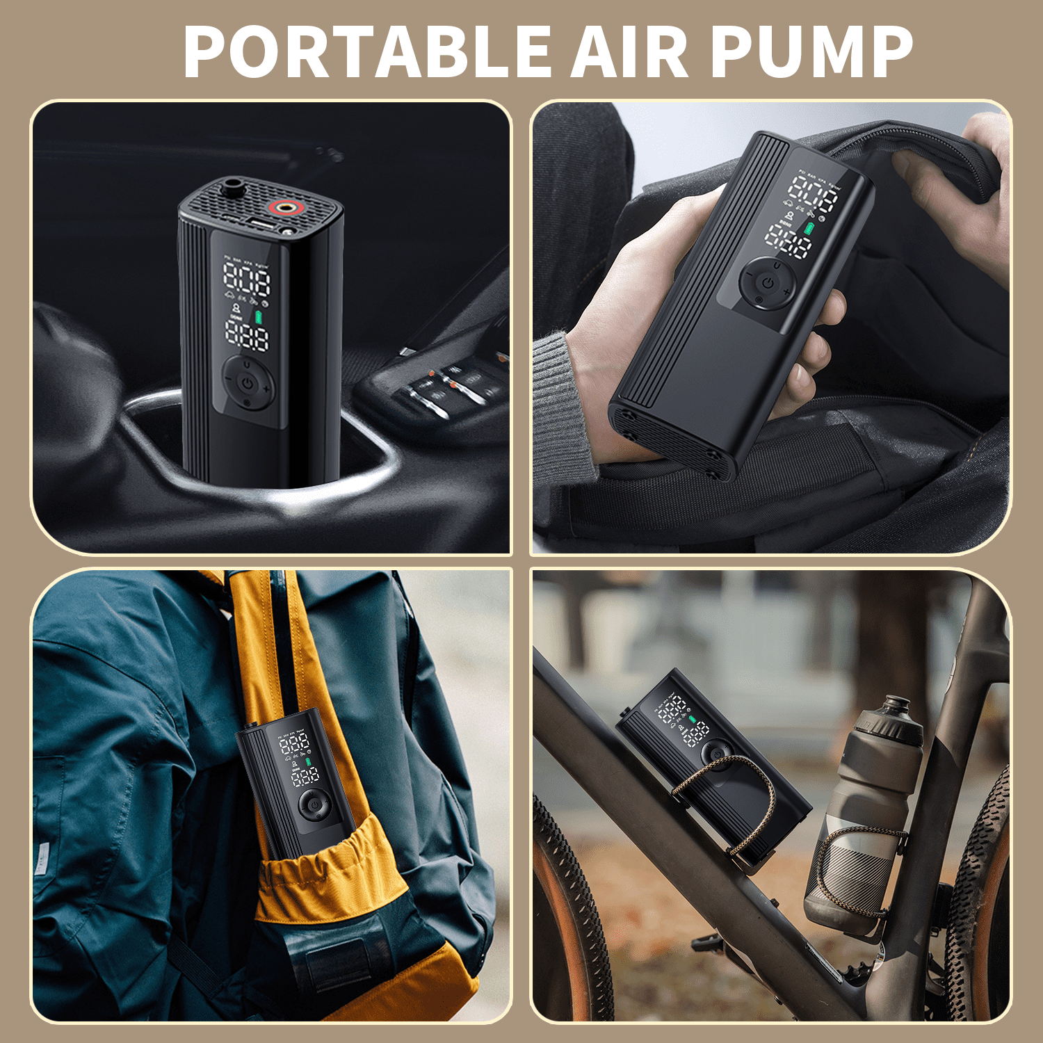 HKHKPI Cordless Tire Inflator Portable Air Compressor, Tire Pump for Car Tires with Digital Pressure Gauge, Automatic Shutoff, LED Light, 150 Psi Cordless Pump for Car, Bike, Motorcycle,Ball