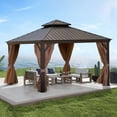 thumbnail image 2 of Segmart 12' x 12' Patio Hardtop Gazebo, Outdoor Galvanized Steel Aluminum Metal Double Roof Gazebo with Netting and Curtains, Permanent Patio Gazebo Pavilion for Backyard, Deck, Lawn, Gray, 2 of 8