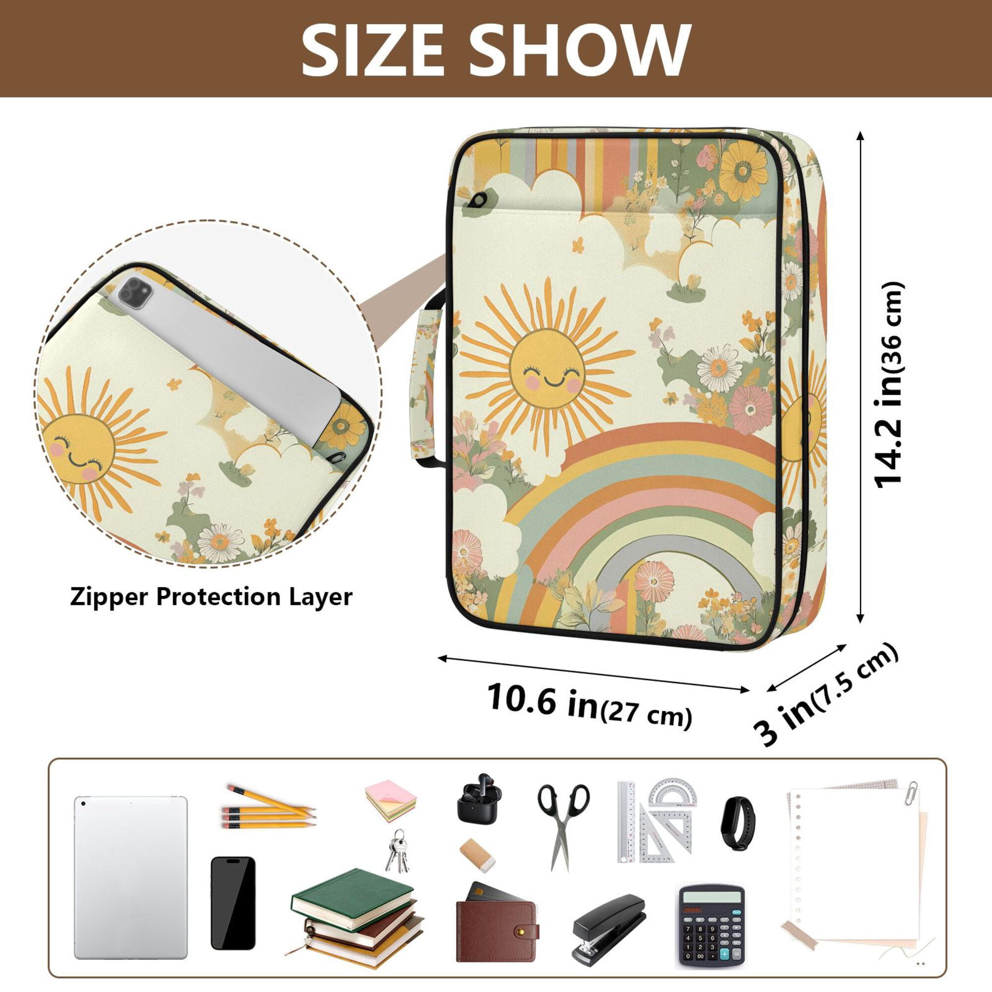 FORMRS Accordion File Folder A4 Size 7-Pocket Expanding Document Organizer Bag with 3 Ring Binder, Beige Clouds