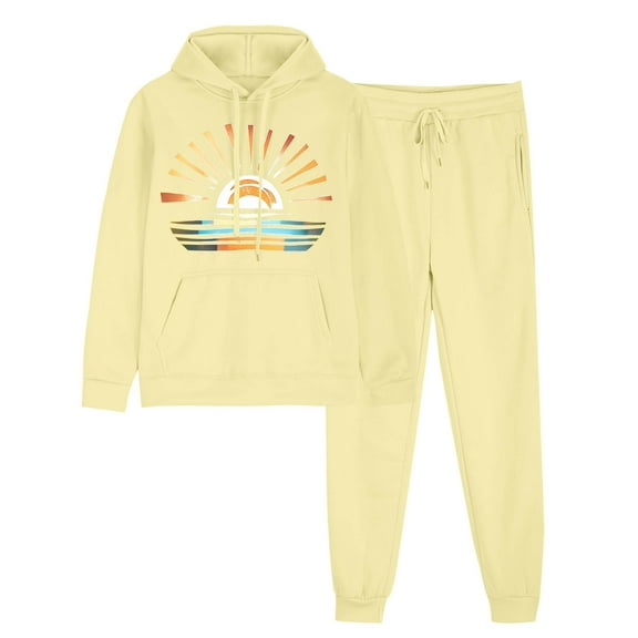 aohooy Hoodie Sets for Women 2 Piece,Womens Sweatsuits 2 Piece Sets Graphic Long Sleeve Drawstring Hoodie Pullover Outfits Sweatshirt Cute Trendy Lounge Sweat Set Beige,M