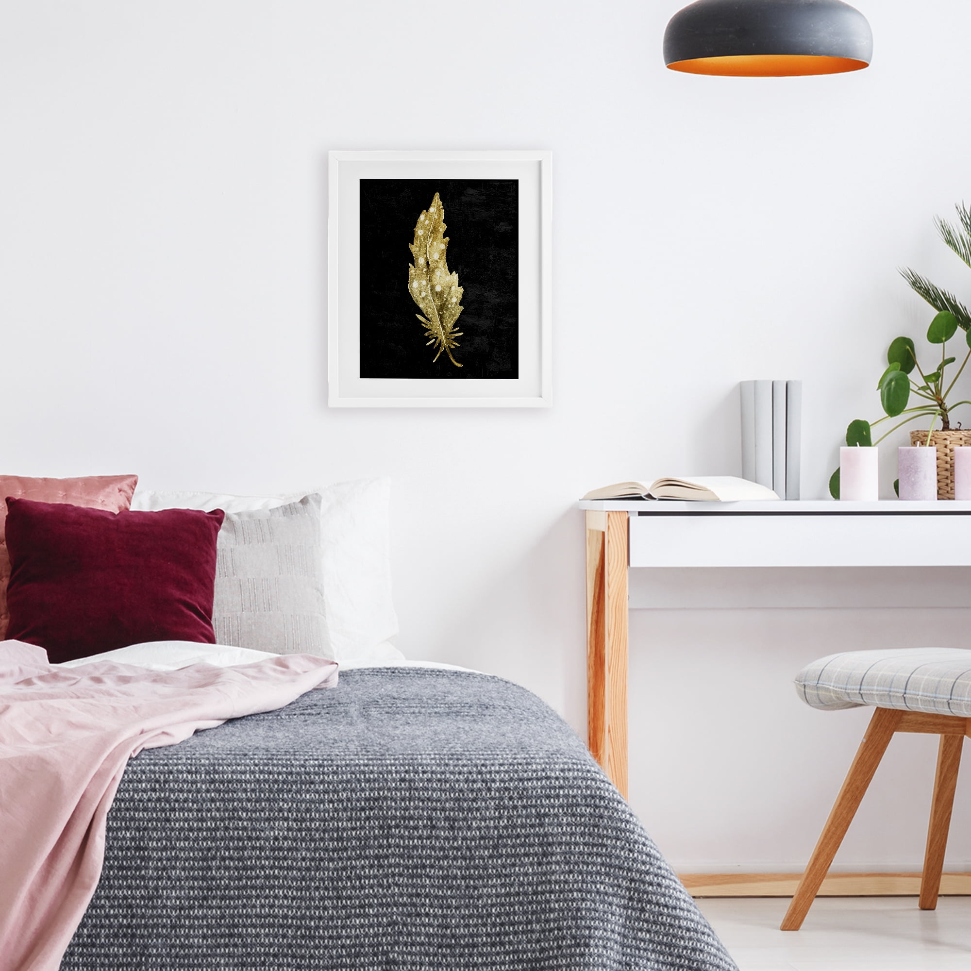 Feather On Black White Framed Print Under Glass, design by Kim Allen