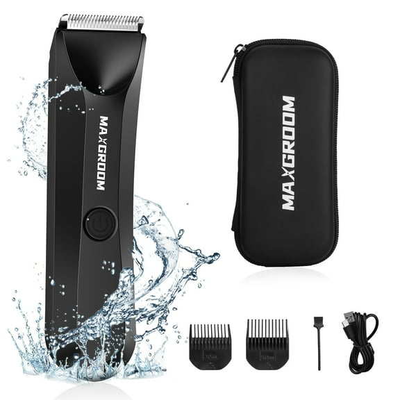 MAXGROOM Men's Groin & Pubic Trimmer, Waterproof Body Hair Trimmer Replaceable Ceramic Blade Heads Body Grooming Kit
