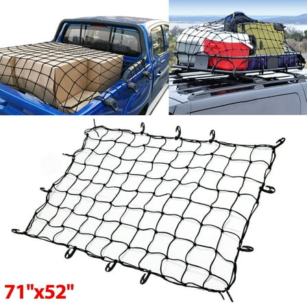 AUTOXBERT 52''x 71'' Latex Cargo Net w / 14 Hooks for Trailers Ute Pickup Truck Bed Roof Basket