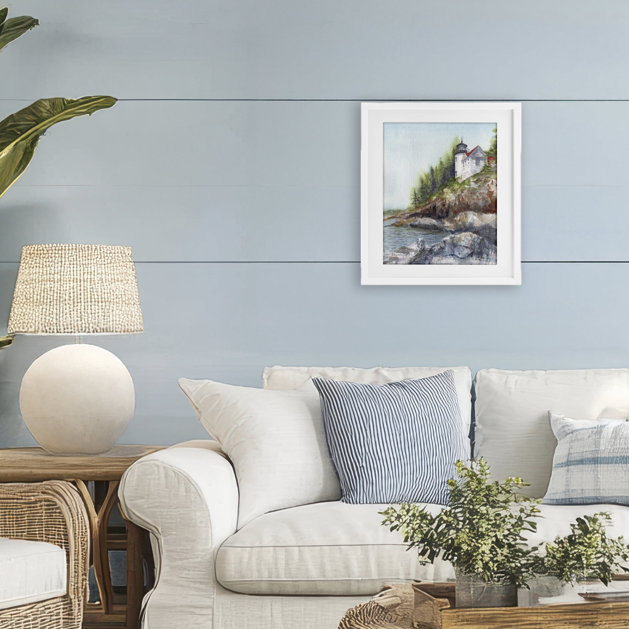 Stupell Industries Bass Harbor Lighthouse White Framed Print Under Glass, design by Patti Bishop