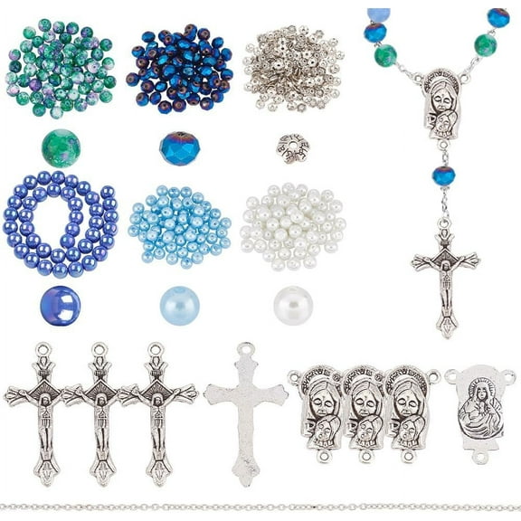About 455 Pcs Rosaries Making Kit Including Center Crucifix Medal Connector Charms Assorted Round Beads