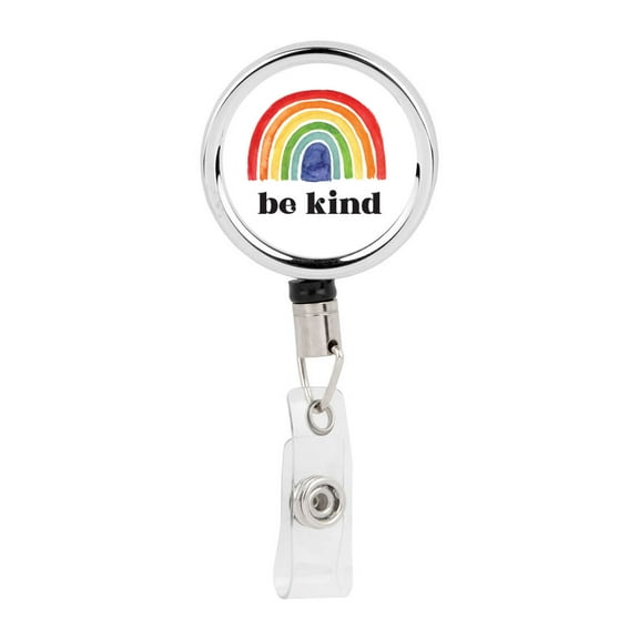 Koyal Wholesale Retractable Badge Reel Holder With Clip, Be Kind Watercolor Rainbow