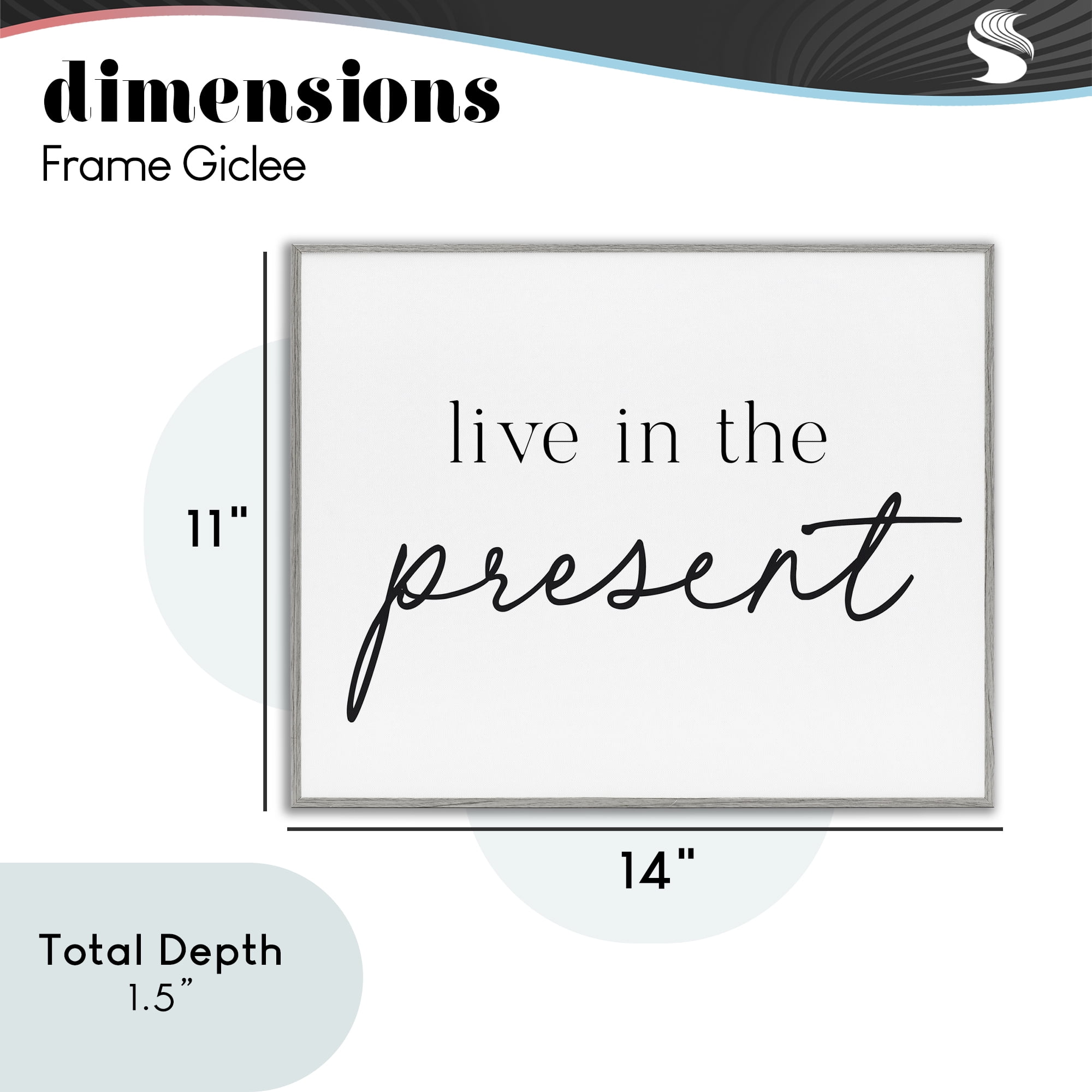Live In The Present Gray Framed Giclee Art, design by Lettered and Lined