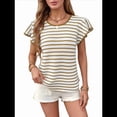 thumbnail image 4 of Blusas de Punto de Corta para Mujer, Cuello Redondo de Verano con Volantes, Caqui, Talla XL, 4 of 10