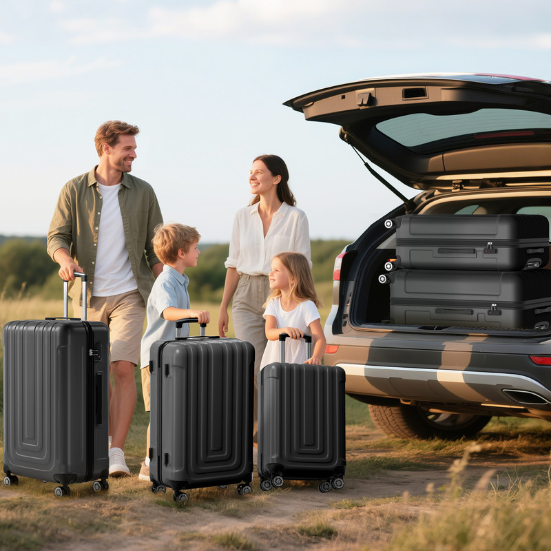 Luggage Sets 5 Piece Hardshell with TSA Lock 40%PC ABS Suitcase with Spinner Wheels 20 26 28 30 32 inch Carry on Luggage Black