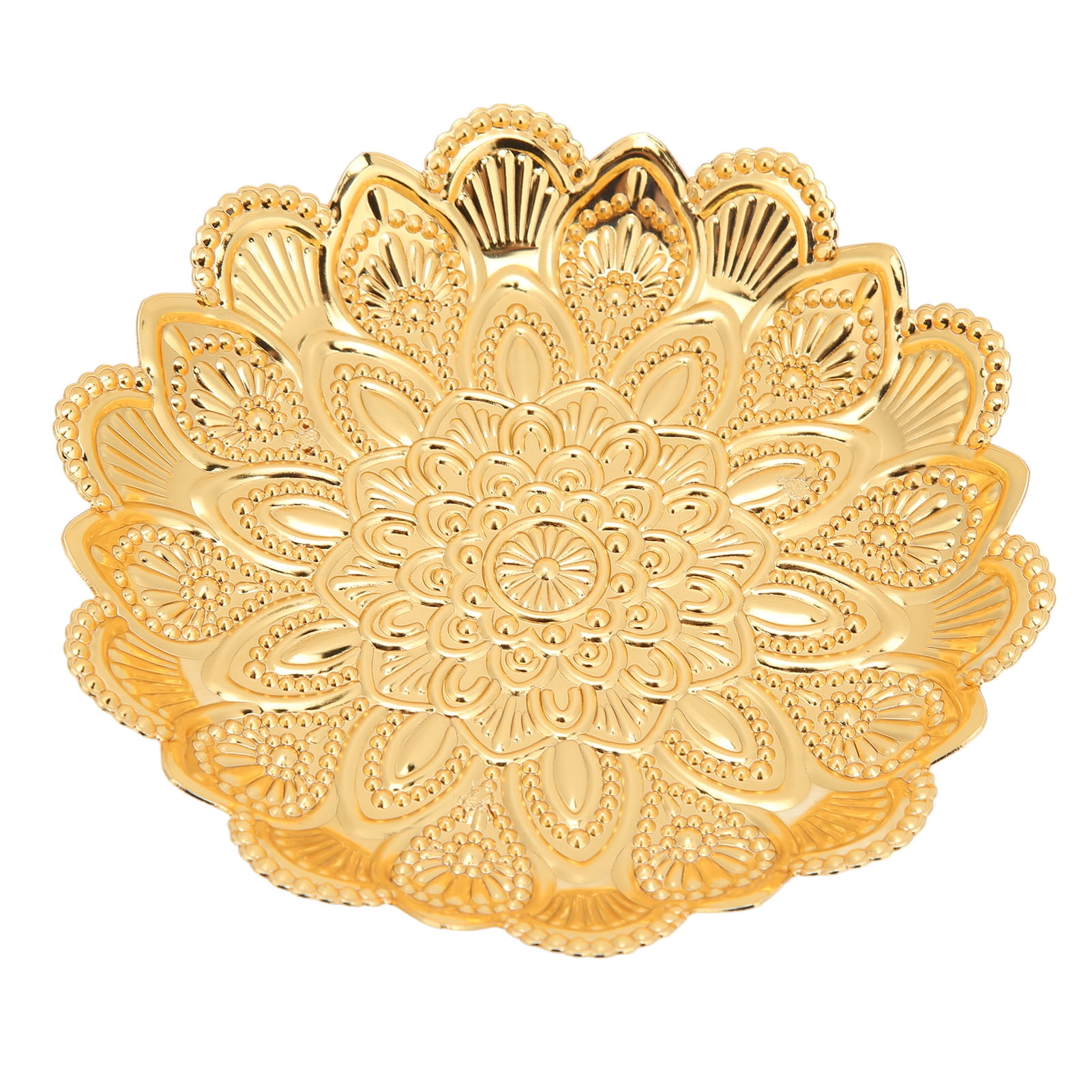 Gold Fruit Bowl, Snack Tray Golden Floral Metal Material For Wedding