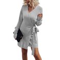 thumbnail image 2 of Vestido cárdigan Sunloudy para mujer, manga larga, cuello en V, cintura, lazo lateral, ropa informal ajustada, vestido elegante Sunloudy moda, 2 of 9