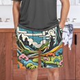 thumbnail image 6 of Men's Pajama Shorts Bottoms with Pockets Soft Lightweight Lounge Sleep Wear Vibrant Woodblock Landscapes, 6 of 6