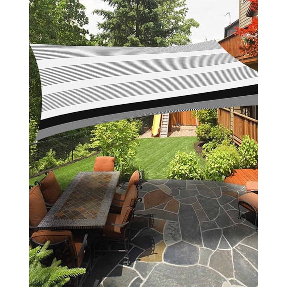 Black Stripe Sun Sail Shades Rectangle Canopy,Sunlight Block Heavy Duty Curved Backyard Shade Cover,Modern Rustic Horizontal Black Striped Waterproof Sun Shades for Patios Garden Pergola 6.5'x10'