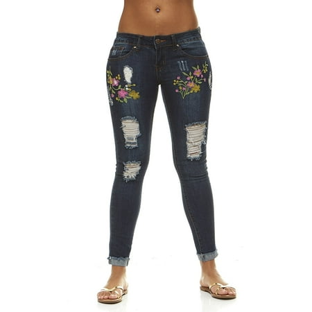 - Women's Classic or Ripped Skinny Jeans With Floral or Studs In Light and Dark Washes