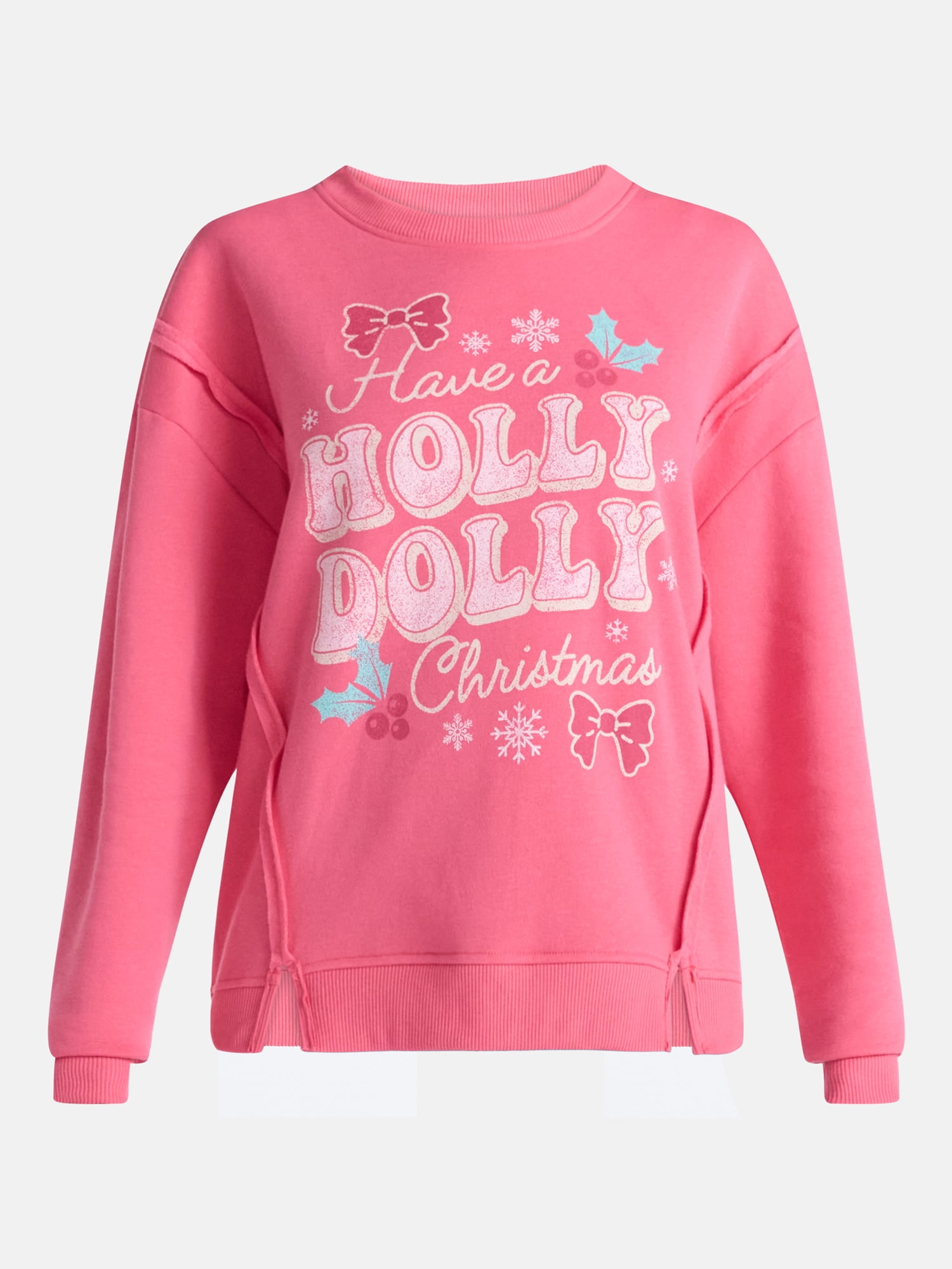 Time and Tru Women's Graphic Long Sleeve Sweatshirt, Holly Dolly Christmas, Sizes XS-XXXL
