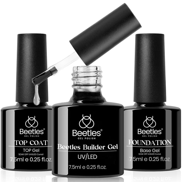 Set de gel para uñas Beetles Builder Gel, no se limpia, base, capa superior, 3 unidades
