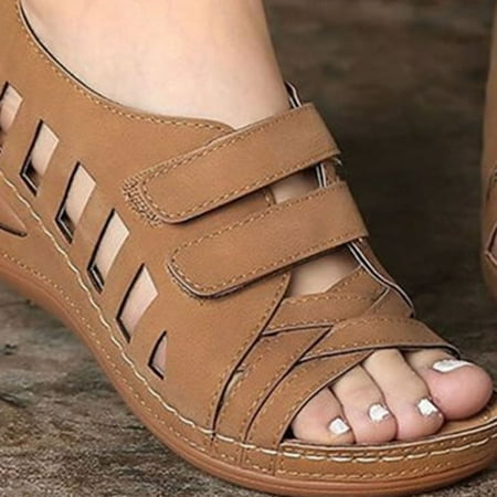 

KUNyu High Heel Sandals Anti Skid Buckle Strap Casual Wedge Heel Peep Toe Sandals