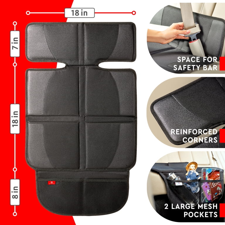 Car Seat Protector Mat For Under Child Car Seat - Thick Padding, Waterproof, Non-Slip, With Mesh Pockets, Fits Most Cars