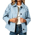 thumbnail image 2 of TGSLY Women's Checkered Cropped Jacket Causal Collared Button Down Gingham Coat Loose Fit Long Sleeve Trendy Street Fall Winter Outerwear with Pockets S, 2 of 7
