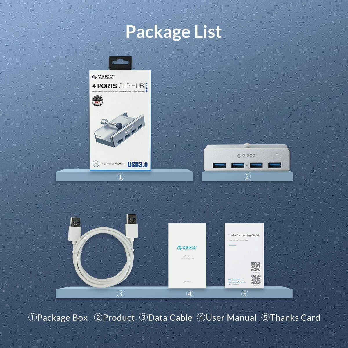 ORICO USB 3.0 HUB, Monitor-Edge and Desk-Edge USB 3.0 4-Port Clip-Type Hub