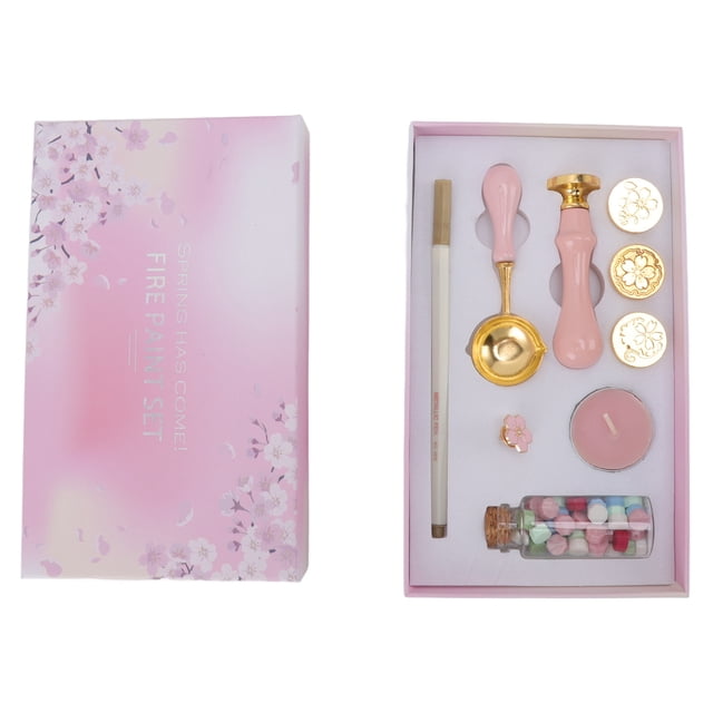 Kit, 8.4 X 1.6 X 5.0in Kit Replaceable Patterns Wax Kit With Wooden Handle Sakura Brooch For Gift & Envelope Sealing, Wedding Invitation