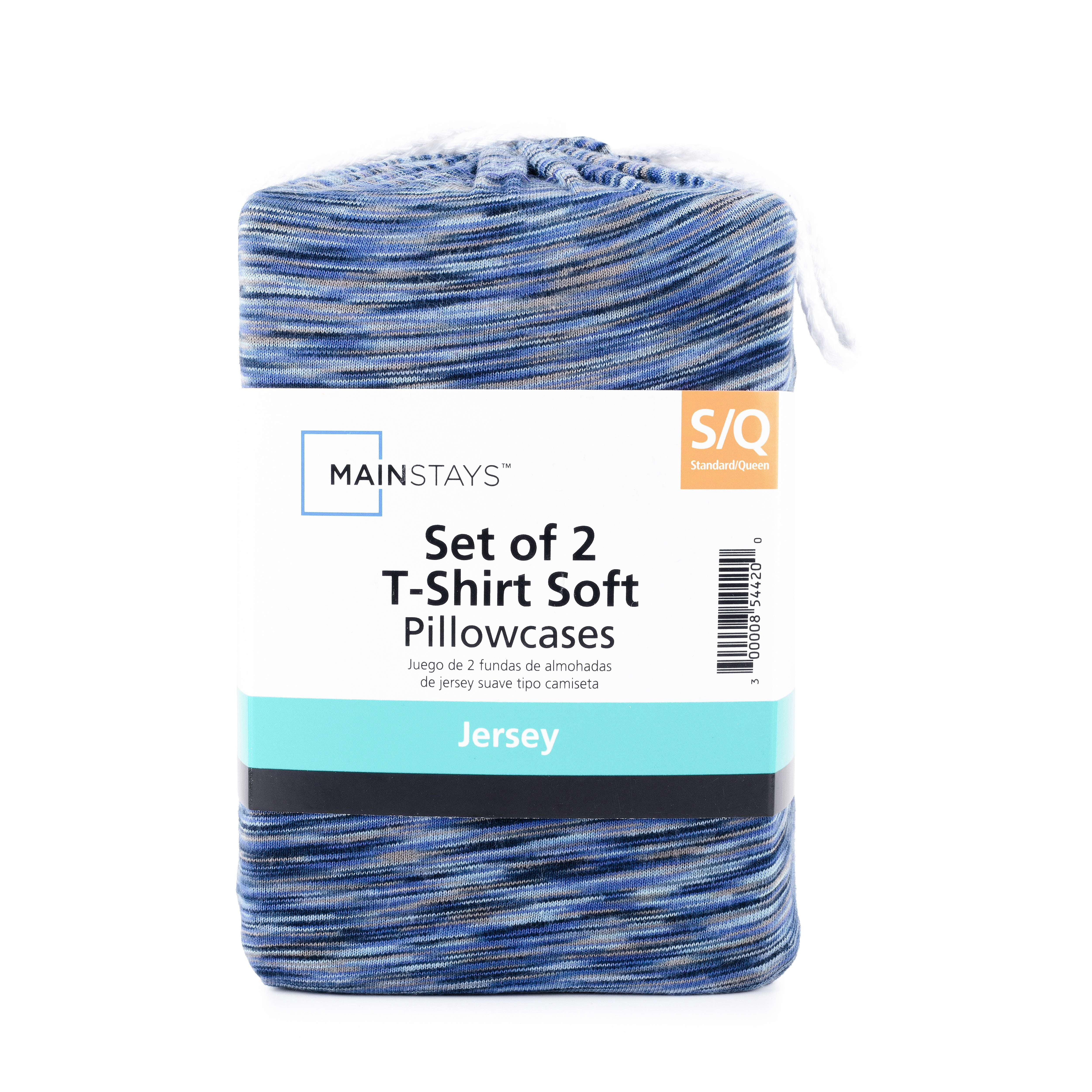 Mainstays 100% Cotton Extra Soft Jersey Pillowcase Set, Standard/Queen, Blue Crackle, 2 Pieces