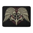 thumbnail image 1 of POGLIP Tattoo Two Faced Skull Wings and Sword Tribal Crest Doormat Floor Rug Bath Mat 30x18 inch, 1 of 1